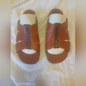 ARIAT Costa Chili Sandals Burnt Red Tooled Leather Open Toe Sandals Size 9.5B